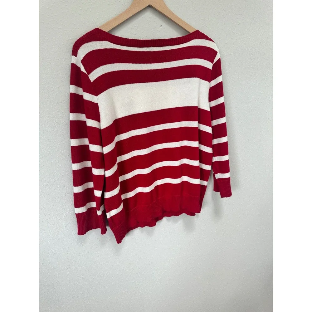 Lauren Ralph Lauren‎ Sweater Womens XL Red White Striped Nautical Anchor Preppy